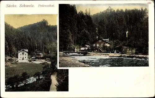 Ak Neustadt in Sachsen, Blick ins Polenztal, Flusspartie, Häuser, Wald