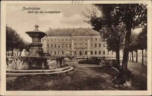 Ak Zweibrücken in der Pfalz, Justizgebäude, Parkanlage
