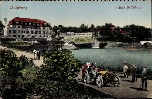 Ak Speldorf Mülheim an der Ruhr, Solbad Raffelberg, Passanten, Auto