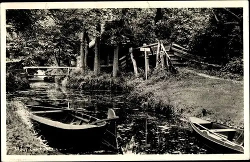 Ak Mooi Drenthe Niederlande, Mooi Griethoorn, Boote, Wasser, Holzbrücke