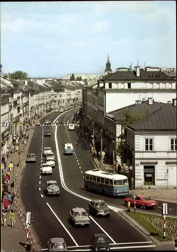 Ak Warszawa Warschau Polen, Ulica Nowy Swiat , Straßenpartie, Bus, Autos