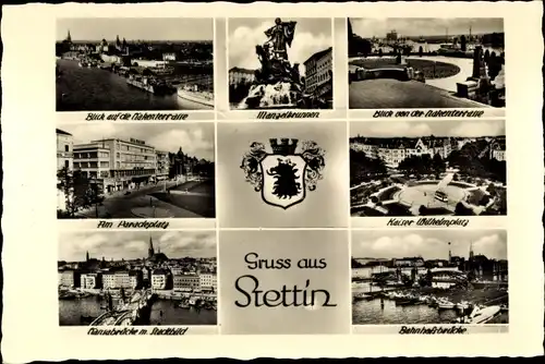 Ak Szczecin Stettin Pommern, Bahnhofsbrücke, Hackenterrasse, Kaiser Wilhelm Platz, Paradeplatz