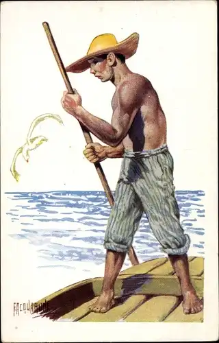Künstler Ak Courone, Brasilien, Jangadeiro do Norte, Typical Boatman of North Brasil in his raft