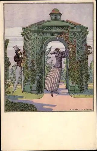 Künstler Ak Steiner, Bernd, Mann beobachtet eine Frau, Pavillon