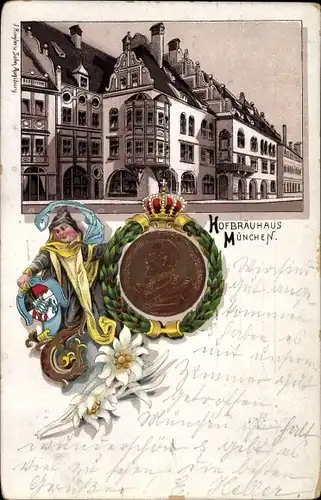 Präge Litho München Bayern, Hofbräuhaus, Portrait, Adel Bayern, Edelweiß, Kindl