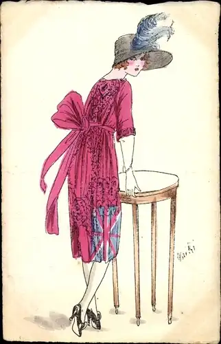 Künstler Ak Miki, Frau in Kleid mit britischer Fahne