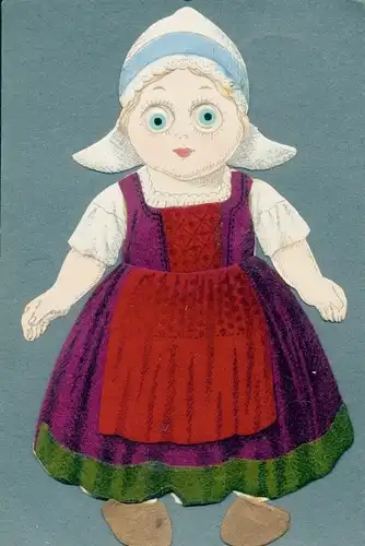 Ak Puppe mit großen Augen und niederländischer Tracht