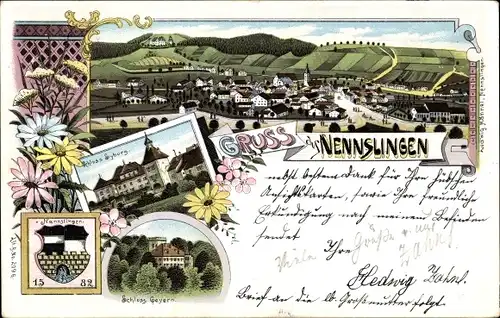 Litho Nennslingen in Mittelfranken, Schloss Syburg, Schloss Geyern, Totalansicht