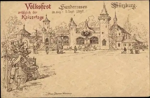 Ganzsachen Litho Würzburg am Main Unterfranken, Volksfest, Kaisertage, Sonderrasen 1897