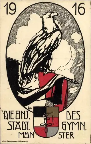 Studentika Ak Münster in Westfalen, Die Einjährigen des städtischen Gymnasiums 1916