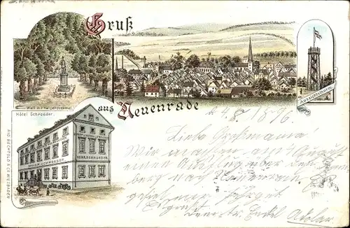 Litho Neuenrade im Sauerland, Panorama, Aussichtsturm, Hotel Schroeder, Kaiserdenkmal, Wall