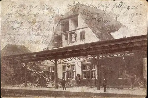 Ak Plochingen am Neckar, Bahnhof, Zerstörungen nach Unwetter 1913