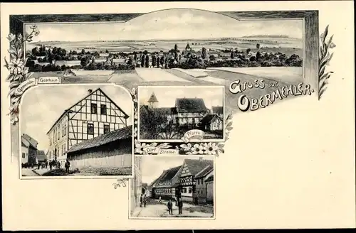 Ak Obermehler in Thüringen, Pfarre, Gemeindegasthaus, Dorfstraße, Totale