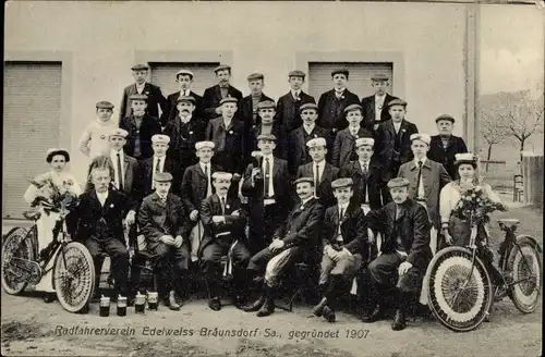 Ak Bräunsdorf Limbach Oberfrohna Sachsen, Radfahrverein Edelweiss gegr. 1907