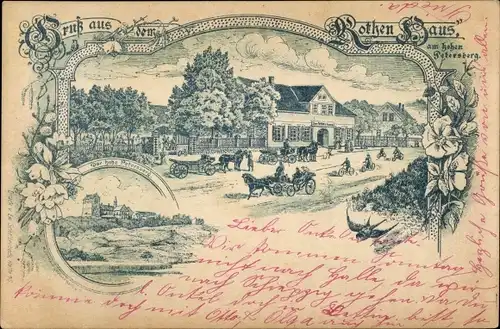 Litho Wallwitz Petersberg im Saalekreis, Rotes Haus am hohen Petersberg, Gastwirtschaft