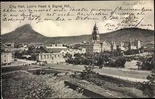 Ak Cape Town Kapstadt Südafrika, City Hall, Lion's Head & Signal Hill