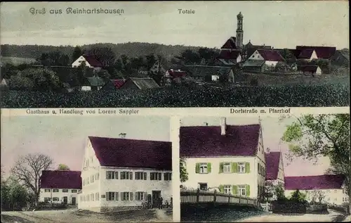 Ak Reinhartshausen Bobingen in Schwaben, Dorfstraße, Pfarrhof, Gasthaus und Handlung, Totale
