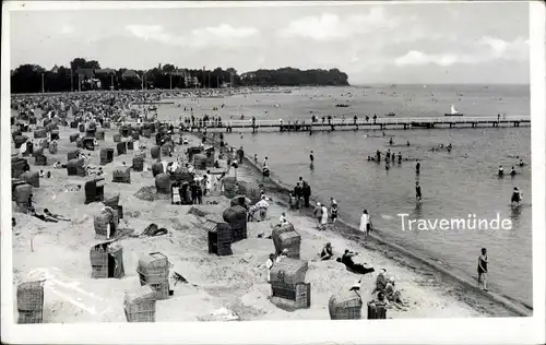 Ak Ostseebad Travemünde Lübeck, Strandpartie, Strandkörbe