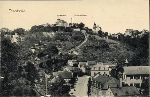 Ak Dresden Nordost Loschwitz, Luisenhof, Drahtseilbahn, Panorama