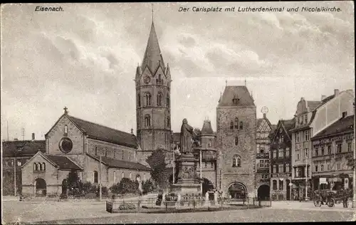 Ak Lutherstadt Eisenach in Thüringen, Karlsplatz, Lutherdenkmal, Nicolaikirche