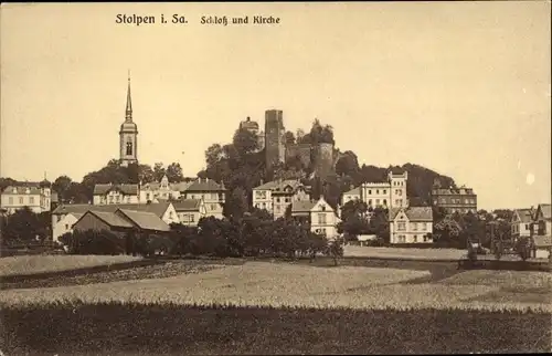 Ak Stolpen in Sachsen, Schloss und Kirche