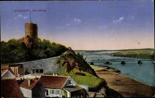 Ak Grudziądz Graudenz Westpreußen, Schlossberg, Weichselbrücken