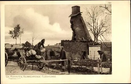 Ak Krasnolessje Rominten Ostpreußen, heimkehrende Flüchtlinge, Kriegszerstörungen, I. WK