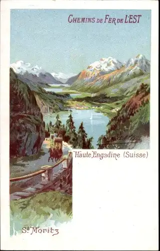 Künstler Litho D'Alisi, Hugo, St Moritz Graubünden, Chemins de fer de l'Est, Reklame
