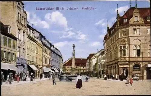 Ak St Johann Saarbrücken im Saarland, Marktplatz, Geschäfte