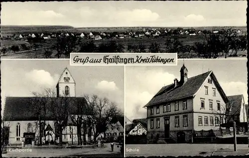 Ak Hailfingen Rottenburg am Neckar, Schule, Kirche, Totalansicht der Ortschaft