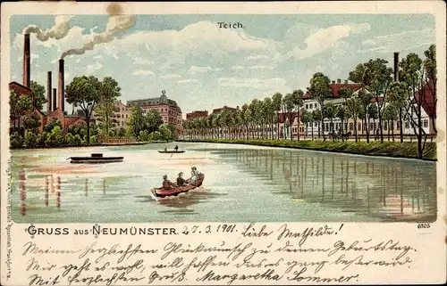 Litho Neumünster in Holstein, Ruderboote auf dem Teich