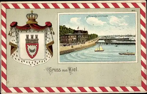 Wappen Passepartout Litho Kiel in Schleswig Holstein, Strandpromenade