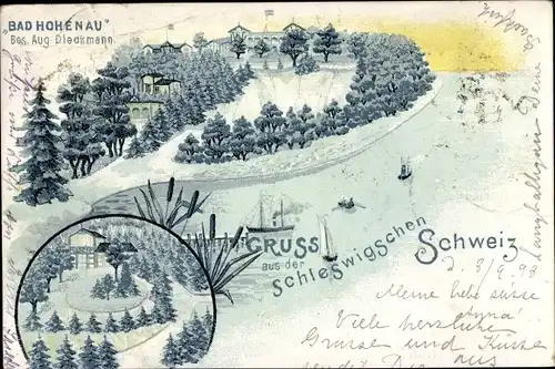 Litho Langballig in Angeln, Hotel Bad Hohenau, Schleswigsche Schweiz