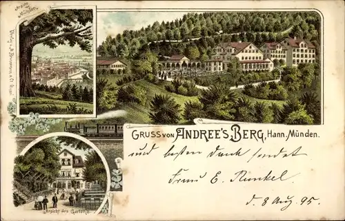 Vorläufer Litho Hann. Münden Niedersachsen, Andree's Berg, Gastwirtschaft, Panorama, 1895