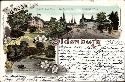 Litho Oldenburg in Niedersachsen, Elisabeth Anna Palais, Lambertikirche, Schloss, Schlossgarten