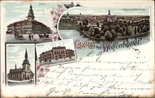 Litho Wolfenbüttel in Niedersachsen, Seminar, Schloss, Kirche, Totalansicht