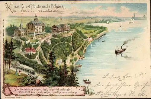 Litho Eutin in Ostholstein, Klimat. Kurort Holsteinische Schweiz, 3 Hotels, Dampfer