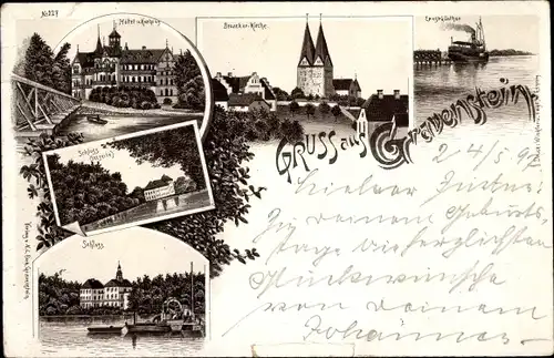Litho Gråsten Gravenstein Dänemark, Kirche, Hotel, Kurhaus, Schloss