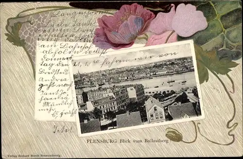 Präge Passepartout Ak Flensburg in Schleswig Holstein, Blick vom Ballastberg auf den Ort, Mohn