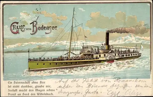 Litho Salondampfer auf dem Bodensee