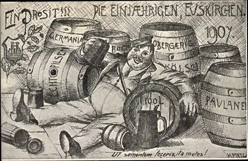 Studentika Ak Metz, Euskirchen Nordrhein Westfalen, Dien Einjährigen 1907, Student, Bierkrüge