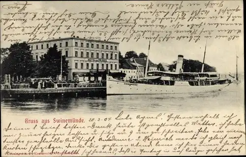 Ak Świnoujście Swinemünde Pommern, Hotel de Prusse, Salondampfer