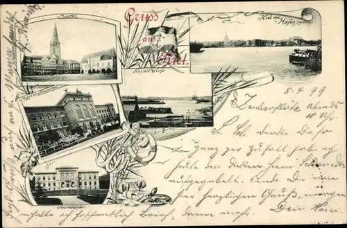 Ak Kiel in Schleswig Holstein, Blick vom Hafen aus, Universität, Marineakademie, Werft, Markt