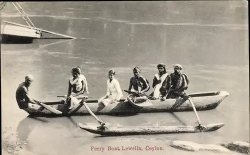 Ak Lewella Sri Lanka, Ferry Boat, Männer u. Frau im Kanu