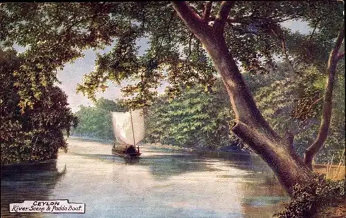 Künstler Ak Ceylon Sri Lanka, River Scene and Padda Boat, Tuck Nr 7710