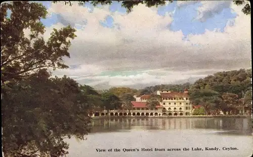 Ak Kandy Sri Lanka Ceylon, Queen's Hotel from across the Lake
