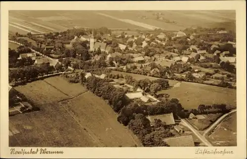 Ak Wremen Wurster Nordseeküste, Fliegeraufnahme, Kirche, Panorama vom Ort