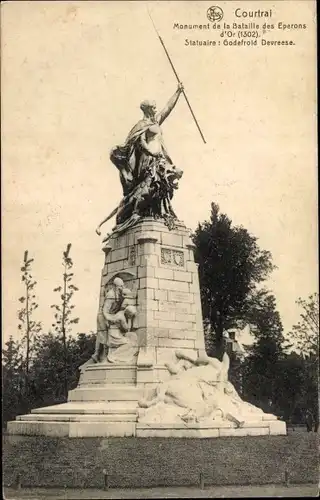 Ak Kortrijk Courtrai Westflandern, Statue de la Bataille Eperons