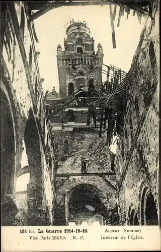 Ak Albert Somme, Interieur de l'Eglise, Ruinen