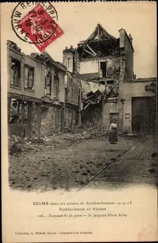 Ak Reims Marne, dans ses annees de bombardements, Impasse St. Jacques